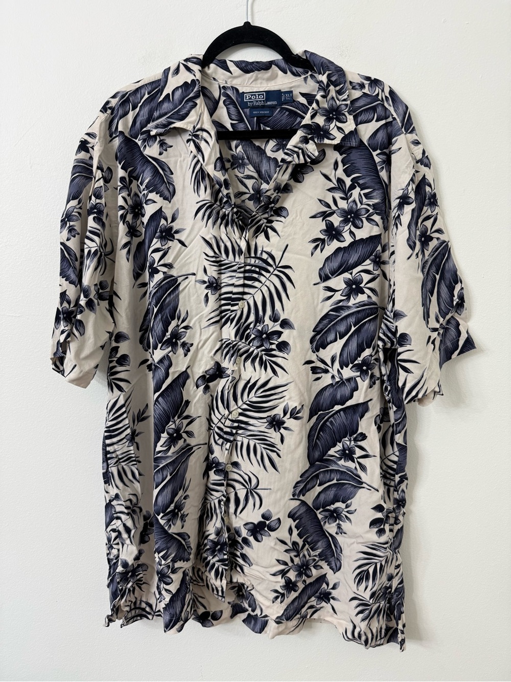 {XLT} Polo by Ralph Lauren Men’s Navy Floral Hawaiian Button Up Shirt